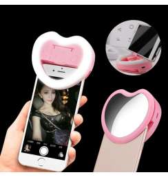 3 in 1 Selfie Beauty Flash Ring Light Heart Shape with Mirror for Smartphone make up Youtube video